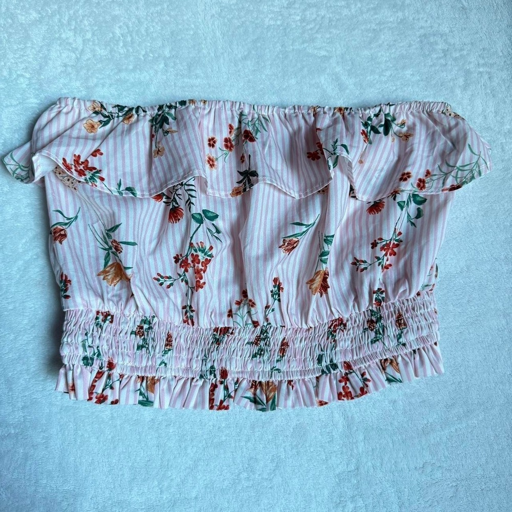 Forever 21 pink and white floral tube top crop
